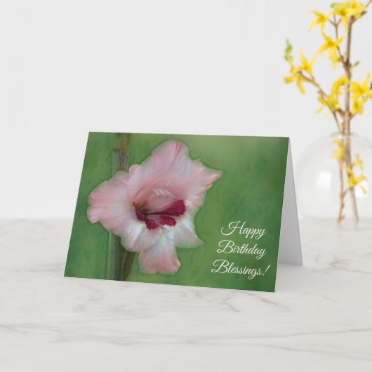 ピンクフラワーアート信仰恵み誕生日カード カード (黄色い花)