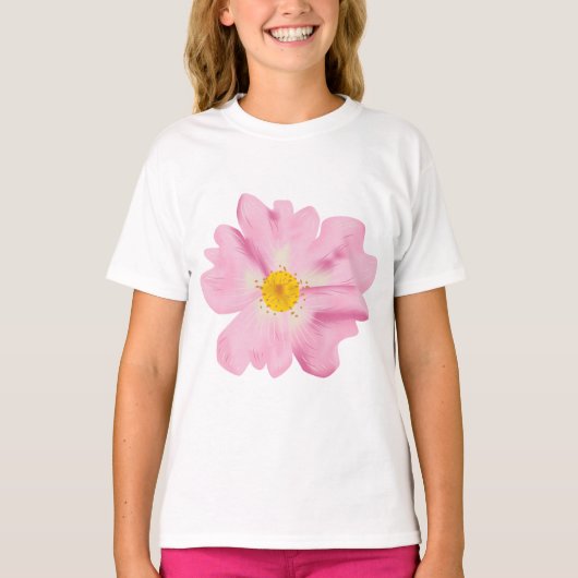ピンクフラワーイラストレーション Tシャツ (正面)