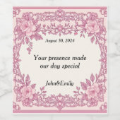 ピンクフラワーウェディングシャワーワインラベル ワインラベル (シングルラベル)