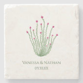 ピンクフラワーオコティロサボス結婚式の引き出物 ストーンコースター (正面)