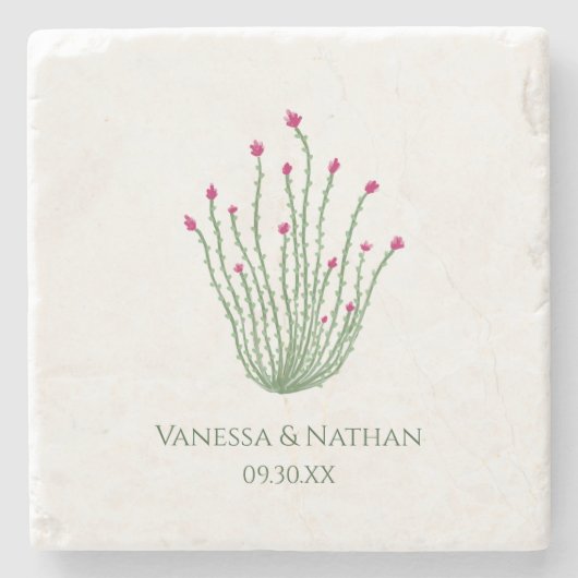 ピンクフラワーオコティロサボス結婚式の引き出物 ストーンコースター (正面)