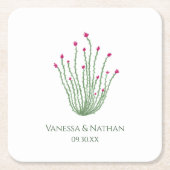 ピンクフラワーオコティロサボテン結婚のカクテルアワー スクエアペーパーコースター (正面)