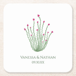 ピンクフラワーオコティロサボテン結婚のカクテルアワー スクエアペーパーコースター