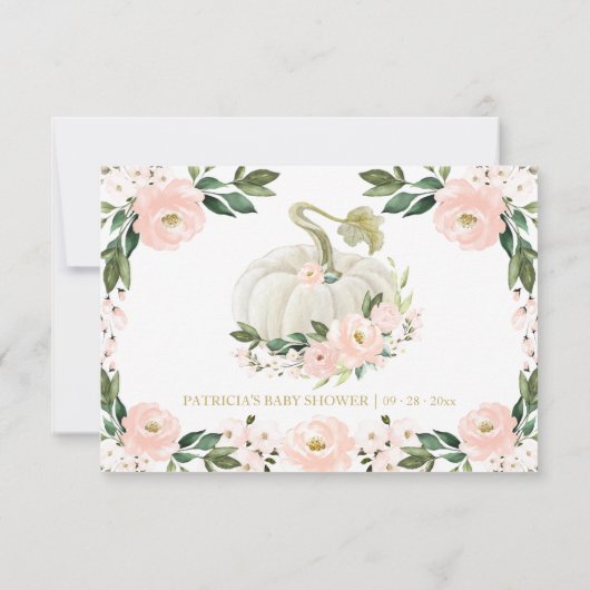 ピンクフラワーカボチャ秋ベビーシャワーアドバイスカード 招待状 (裏面)