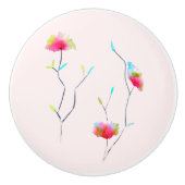 ピンクフラワーカラフルフローラアートデザイン セラミックノブ (正面)