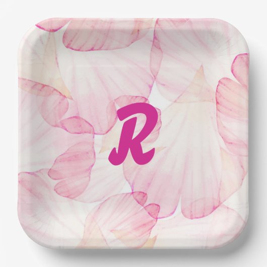 ピンクフラワーガールパーティープレート ペーパープレート (正面)