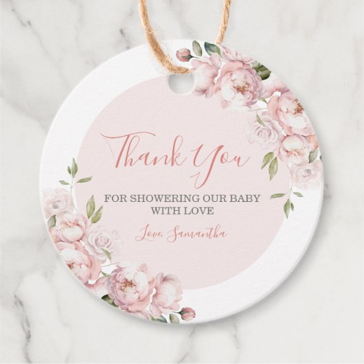 ピンクフラワーガールベビーシャワーベビーイン開花 フェイバータグ (正面)