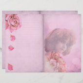 ピンクフラワーガールヴィンテージスクラップブック紙 (正面/裏面)