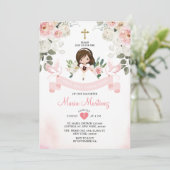 ピンクフラワーガール1st聖餐式金ゴールドクロス 招待状 (スタンド正面)