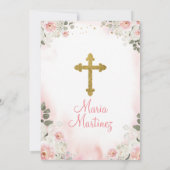 ピンクフラワーガール1st聖餐式金ゴールドクロス 招待状 (裏面)