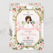 ピンクフラワーガール1st聖餐式金ゴールドグリッター 招待状 (正面/裏面)