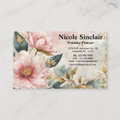 ピンクフラワーグリーン&金ゴールドアクセント結婚式イベント 名刺 (正面)