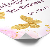 ピンクフラワーゴールデン蝶パーティーへようこそ ポスター (角)