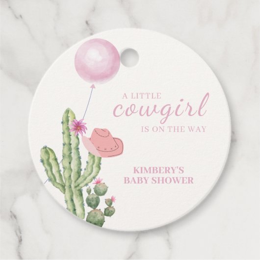 ピンクフラワーサボテン女性のカーボーイベビーシャワー フェイバータグ (正面)
