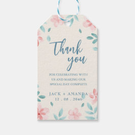 ピンクフラワーシック結婚式招待状サンキューラベル ギフトタグ