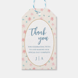 ピンクフラワーシック結婚式招待状サンキューラベル ギフトタグ