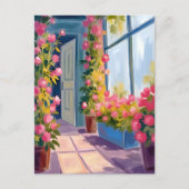 ピンクフラワーショップバラ絵を描フローラ ポストカード (正面)