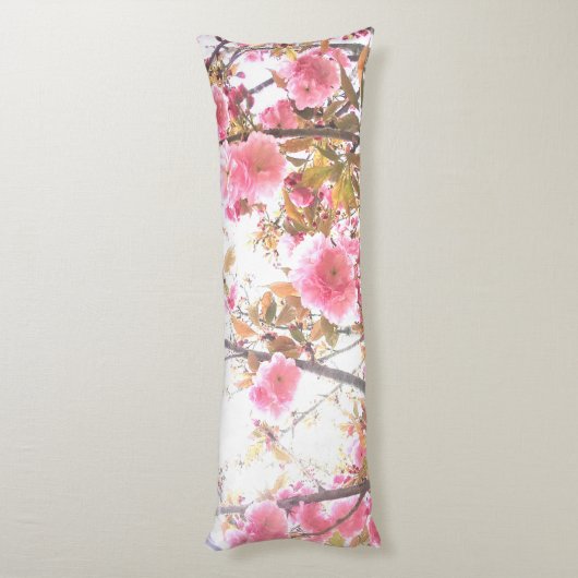 ピンクフラワーズさくらんぼブロッサムフラワーパターンズギフト ボディピロー (裏面 (縦))