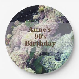 ピンクフラワーズアジサイ90誕生日紙プレート ペーパープレート