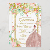 ピンクフラワーズアンド金ゴールドグリッターキンセアニェラ  招待状 (正面/裏面)