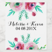 ピンクフラワーズウォーターカラーズブーケイラストレーション ワインラベル (シングルラベル)