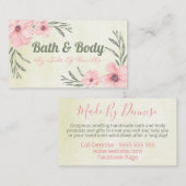 ピンクフラワーズオンベージュ手作りスパバス&体 名刺 (正面/裏面)
