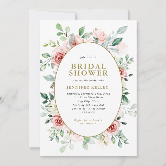 ピンクフラワーズオールオーバーデザインブライダルシャワー 招待状 (正面)