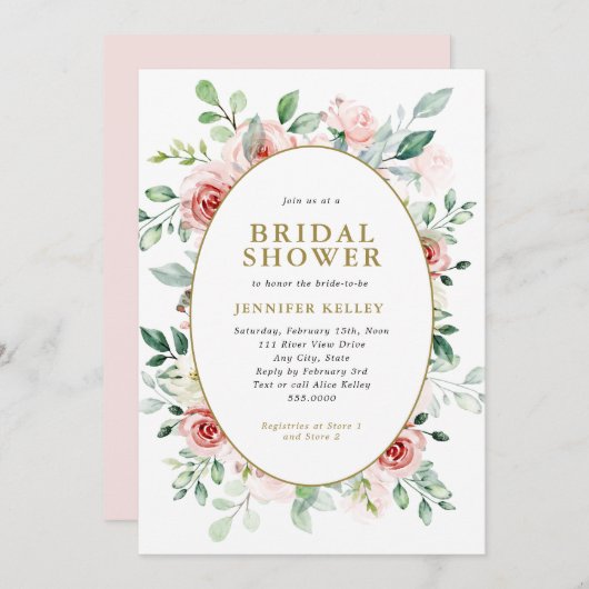 ピンクフラワーズオールオーバーデザインブライダルシャワー 招待状 (正面/裏面)