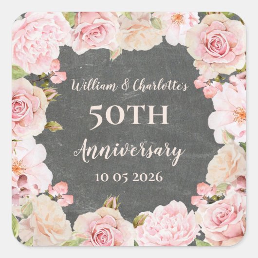 ピンクフラワーズカスタムメッセージカード スクエアシール (正面)