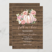 ピンクフラワーズカボチャ秋インラブ婚約パーティ 招待状 (正面/裏面)