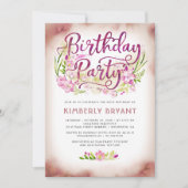ピンクフラワーズガーデンエレガントフローラ誕生日パーティー 招待状 (正面)