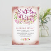 ピンクフラワーズガーデンエレガントフローラ誕生日パーティー 招待状 (スタンド正面)