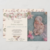 ピンクフラワーズガールズバプテスマ招待状 招待状 (正面/裏面)