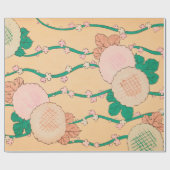 ピンクフラワーズグリーンつる植物フローラプリントレトロ ラッピングペーパー (フラット)