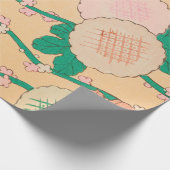 ピンクフラワーズグリーンつる植物フローラプリントレトロ ラッピングペーパー (角)