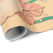 ピンクフラワーズグリーンつる植物フローラプリントレトロ ラッピングペーパー (ロールコーナー)