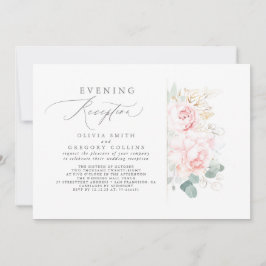 ピンクフラワーズグリーンエレガント夕べ披露宴 招待状