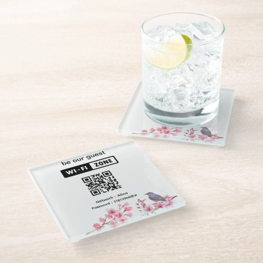 ピンクフラワーズゲ結婚ストWifi ガラスコースター (アングル)