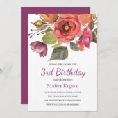 ピンクフラワーズチルドレン子供の誕生日パーティー招待状 招待状 (正面/裏面)