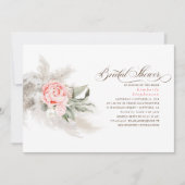 ピンクフラワーズパンパスグラスエレガントブライダルシャワー 招待状 (正面)