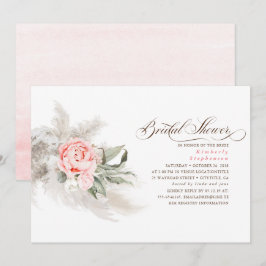ピンクフラワーズパンパスグラスエレガントブライダルシャワー 招待状