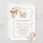 ピンクフラワーズパンパスグラススウィート16お祝い 招待状 (正面)
