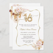 ピンクフラワーズパンパスグラススウィート16お祝い 招待状 (正面/裏面)
