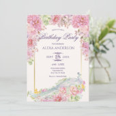 ピンクフラワーズピーコック誕生日 招待状 (スタンド正面)