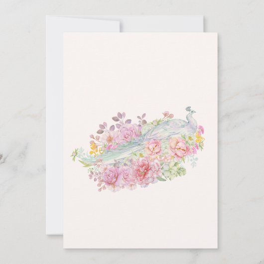 ピンクフラワーズピーコック誕生日 招待状 (裏面)