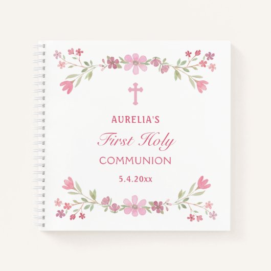 ピンクフラワーズファーストコミューニオンゲストブック ノートブック (正面)