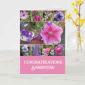 ピンクフラワーズフローラバラペチュニアデイジー誕生日Ca カード (黄色い花)