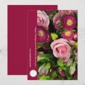 ピンクフラワーズフローラブーケホリディビジネスクリスマス シーズンカード (正面/裏面)