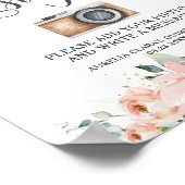 ピンクフラワーズフローラ誕生日ゲストブックフォトサイン ポスター (角)