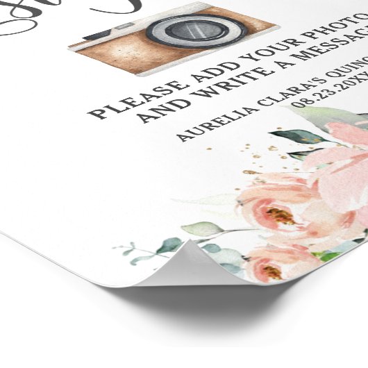 ピンクフラワーズフローラ誕生日ゲストブックフォトサイン ポスター (角)